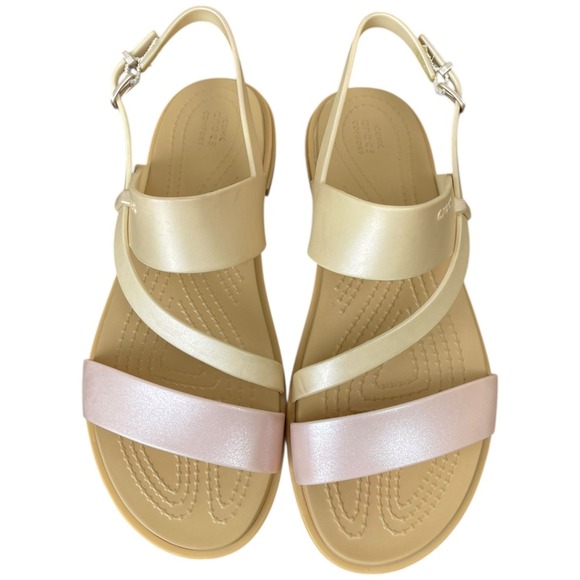 CROCS Sandals Women's Size 5 Slingback Buckle Ankle Strap Tulum Shimmer Strappy - Picture 3 of 8